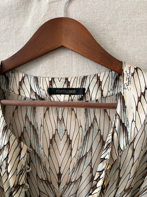 Roberto Cavalli Printed Silk Tie-Waist Blouse