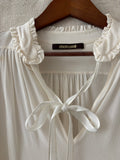 Roberto Cavalli Ivory Silk Ruffle-Trim Blouse