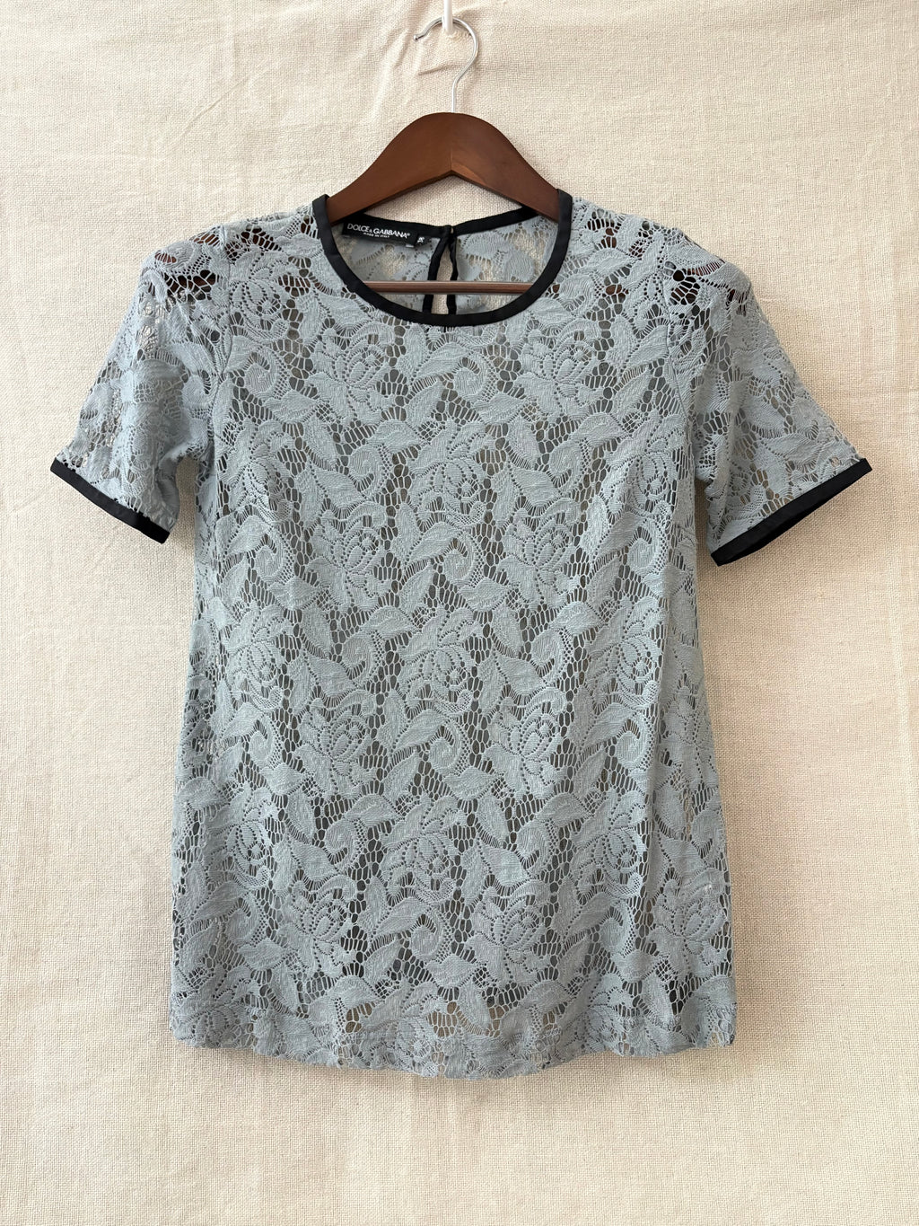 Dolce & Gabbana Pale Grey Floral Lace Top