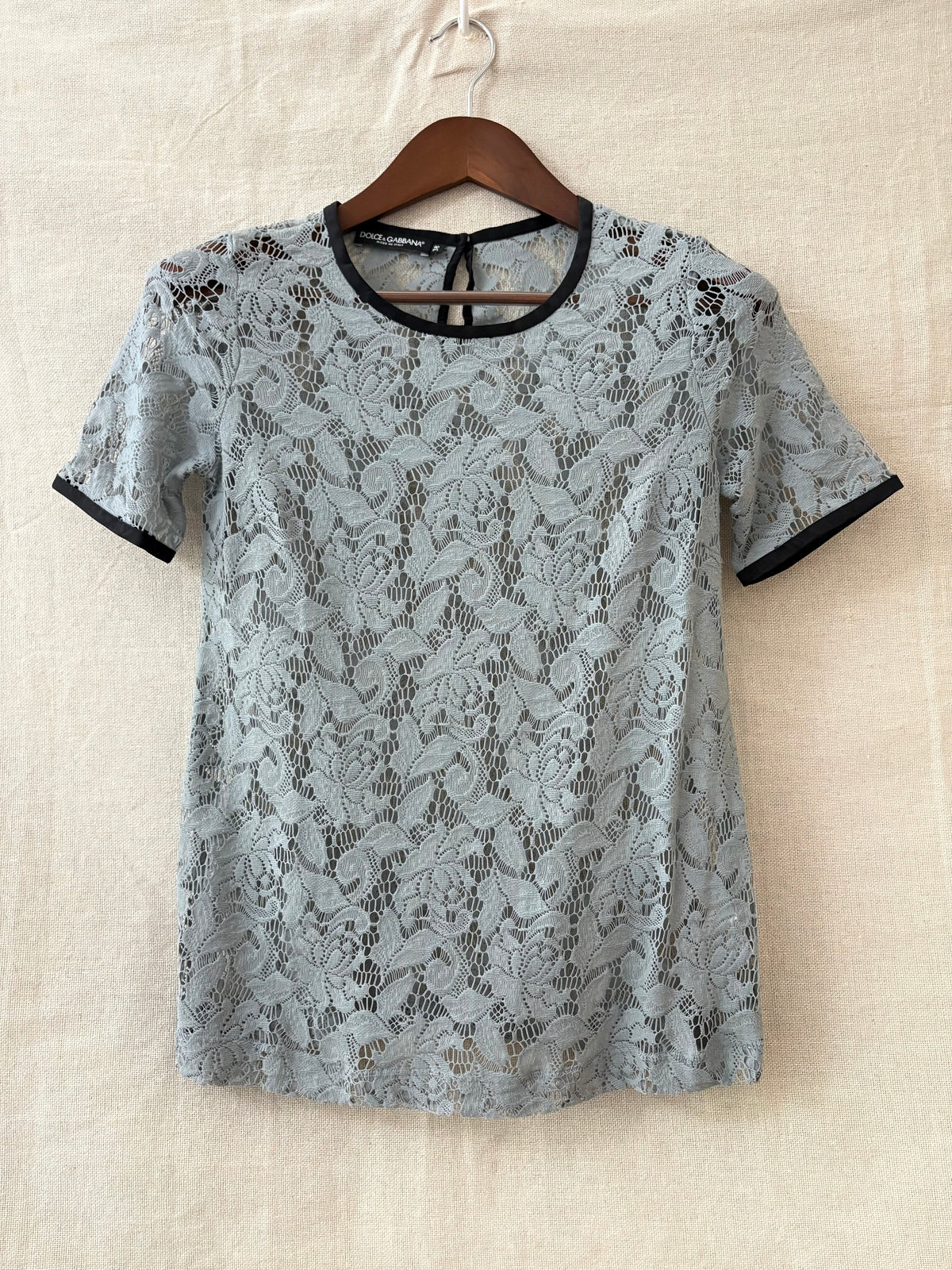 Dolce & Gabbana Pale Grey Floral Lace Top