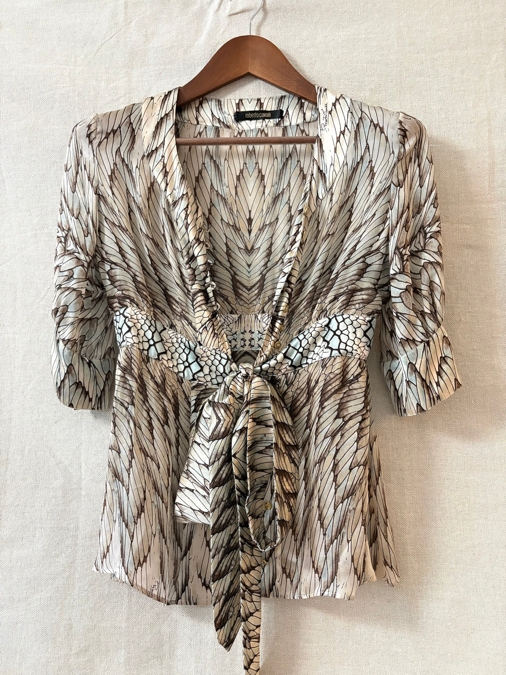 Roberto Cavalli Printed Silk Tie-Waist Blouse