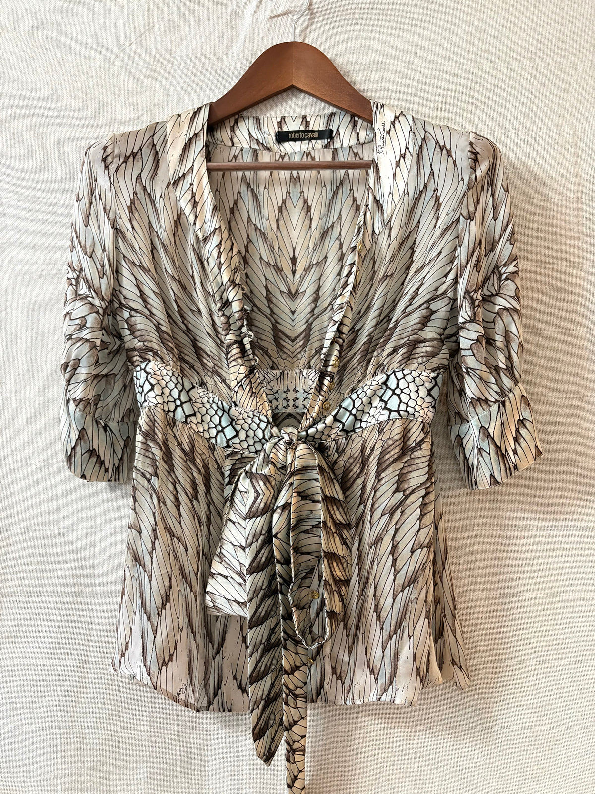 Roberto Cavalli Printed Silk Tie-Waist Blouse