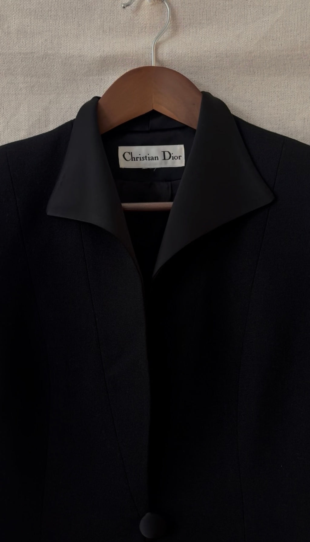 Vintage Christian Dior Black Satin-Trim Blazer