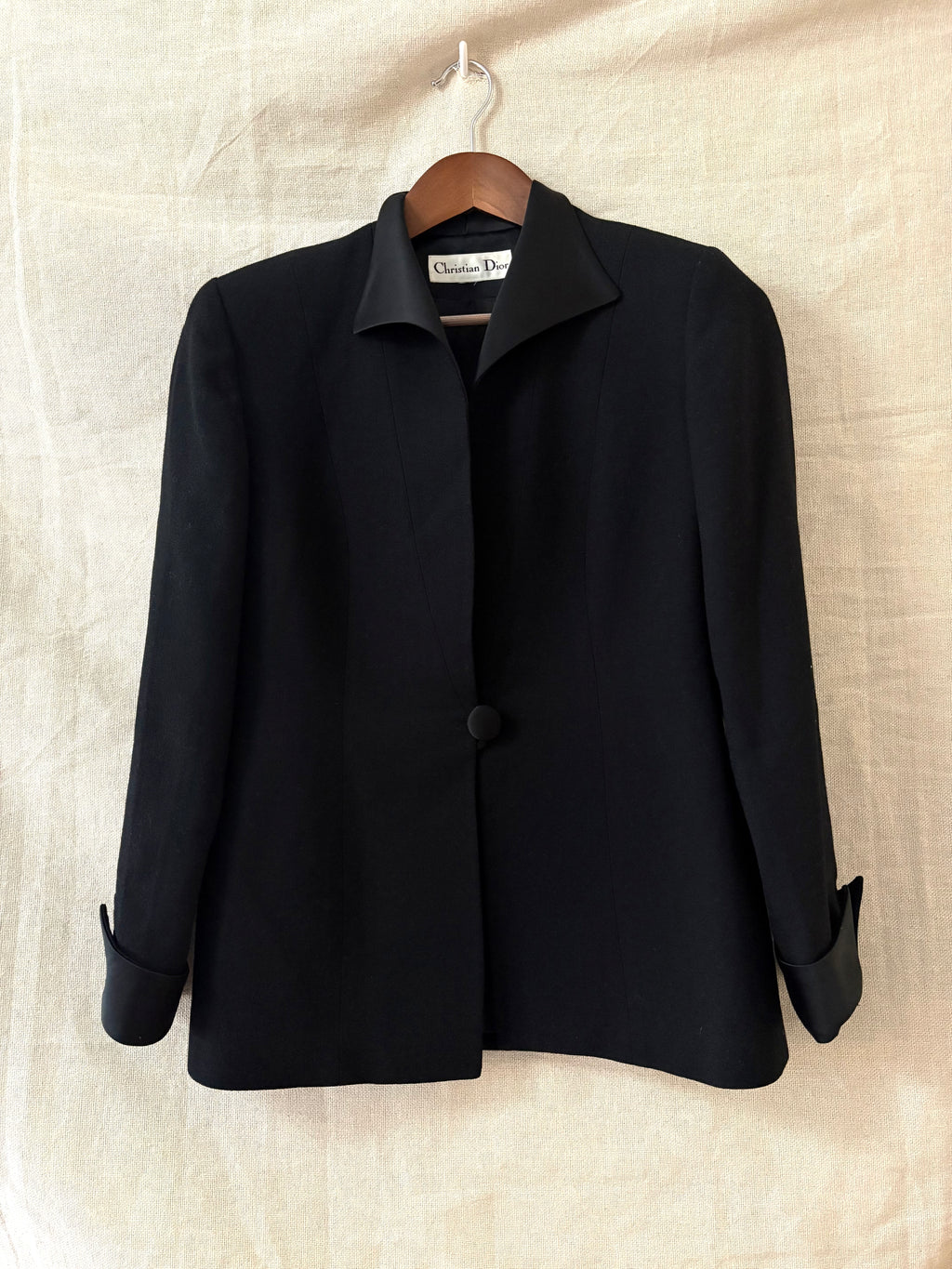 Vintage Christian Dior Black Satin-Trim Blazer