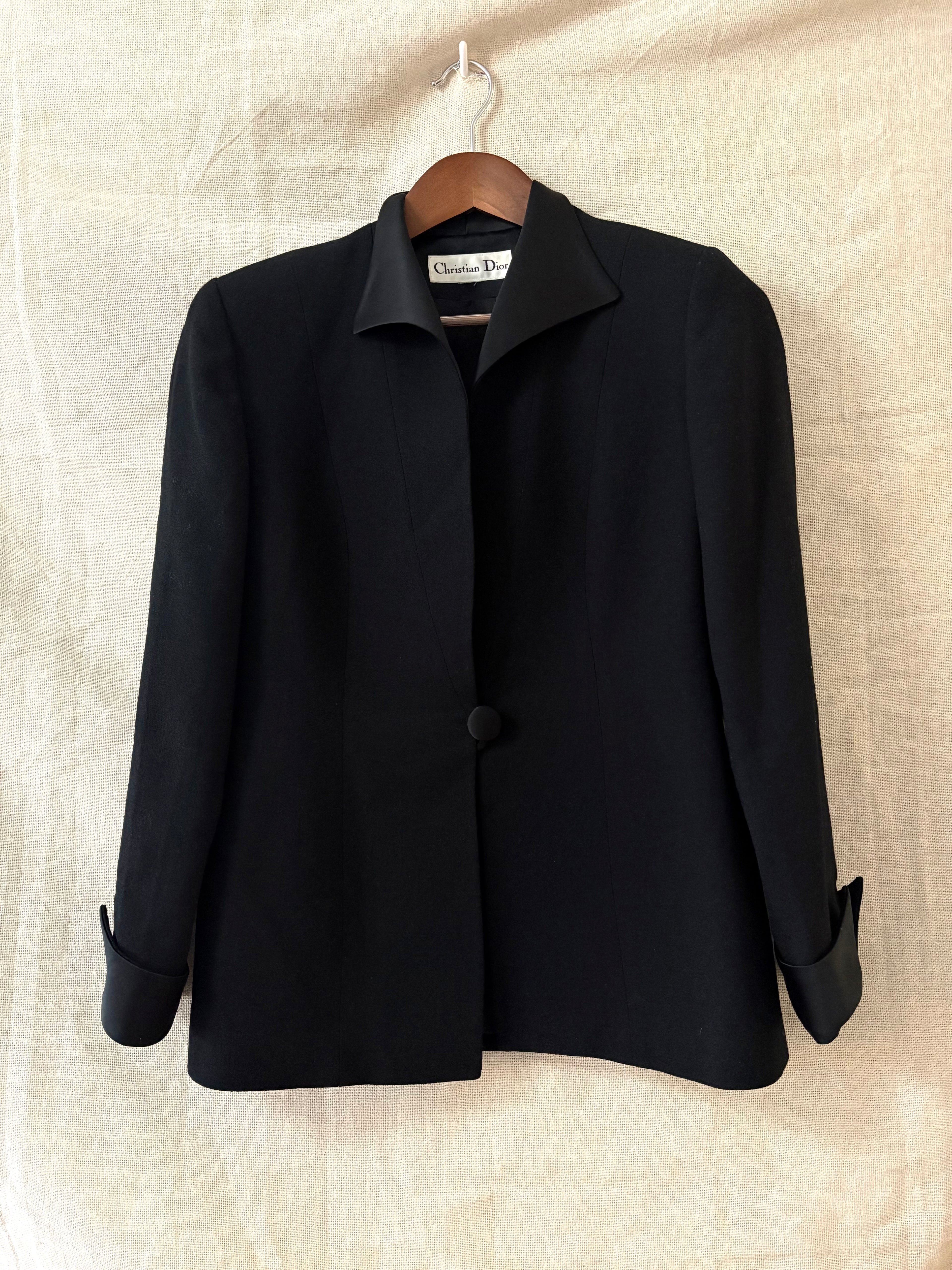 Vintage Christian Dior Black Satin-Trim Blazer
