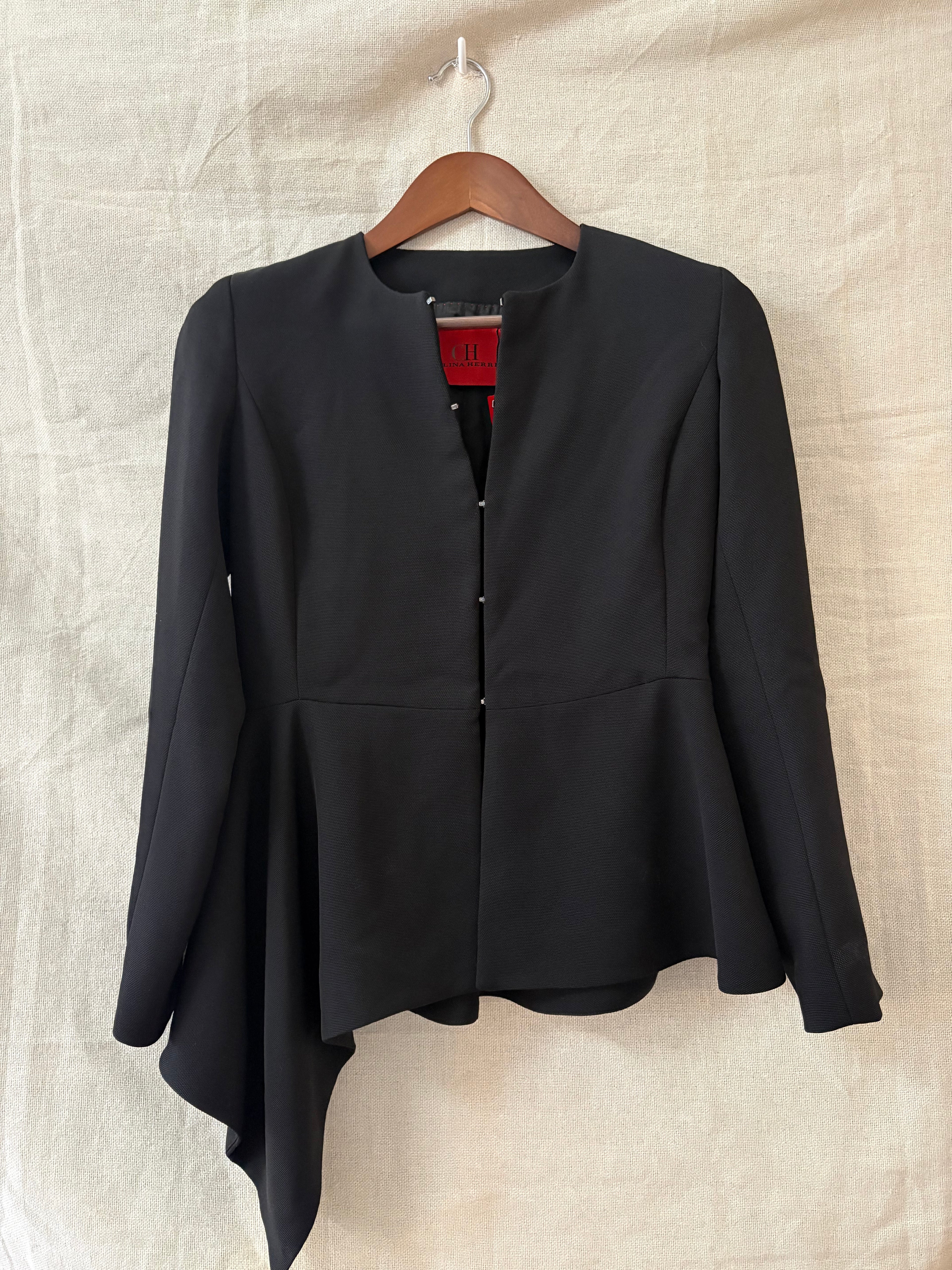 Carolina Herrera Black Asymmetric Peplum Jacket