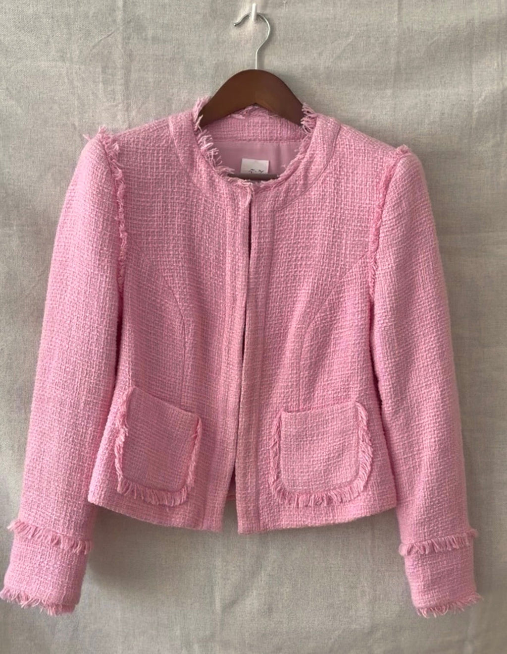 Cinq à Sept Pink Tweed Fringe-Trim Jacket