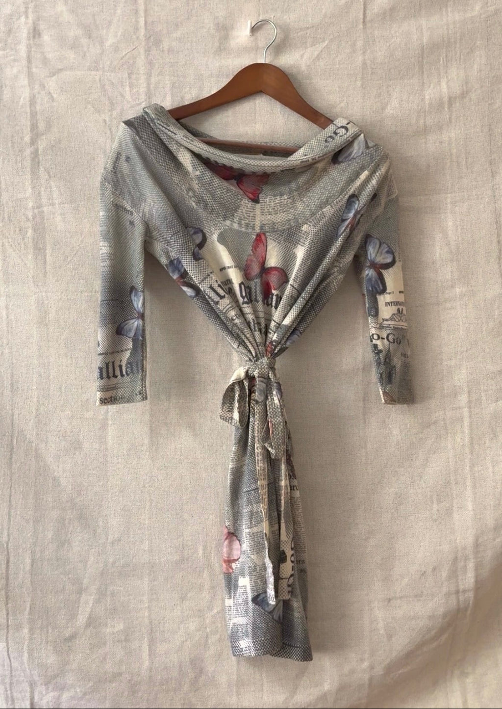 Galliano Newspaper Print Tie-Front Dress