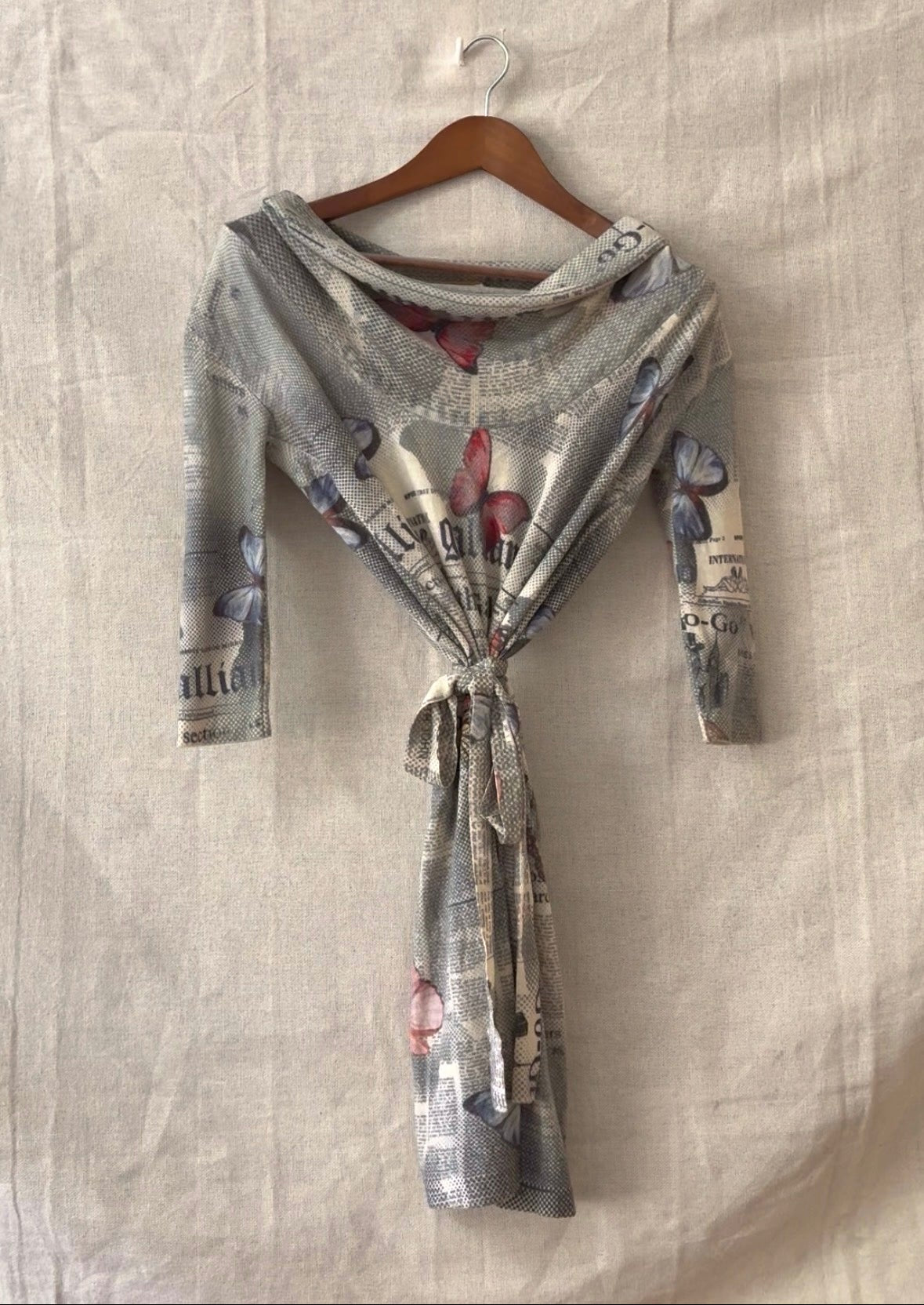 Galliano Newspaper Print Tie-Front Dress