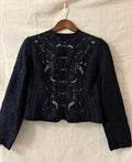 Tahari Black Embroidered Hook-Front Jacket